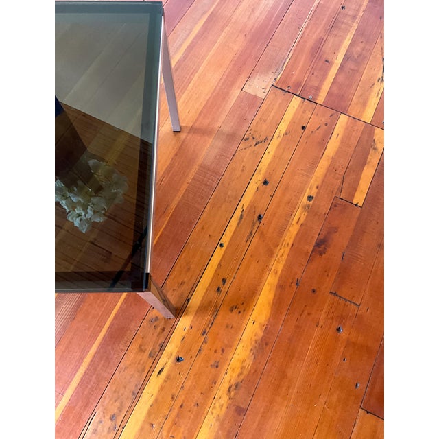 Silver Florence Knoll Attributed Aluminum and Smoked Glass Coffee Table For Sale - Image 8 of 9