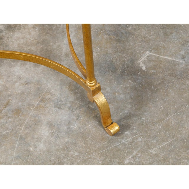 Italian Midcentury Gilt Metal Table with Marble Top and In-Curving Stretchers For Sale In Atlanta - Image 6 of 10