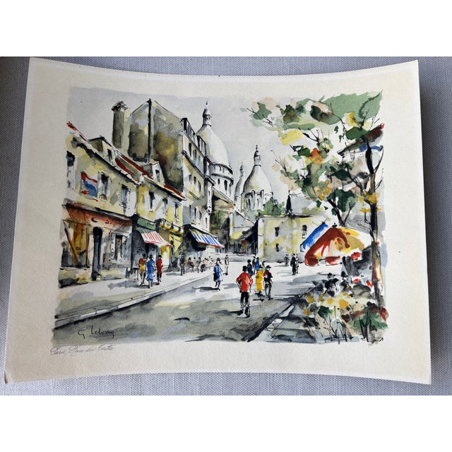 Mid-20th Century Parisian View of Paris Watercolor Print by Artist G. Lelong For Sale - Image 15 of 15