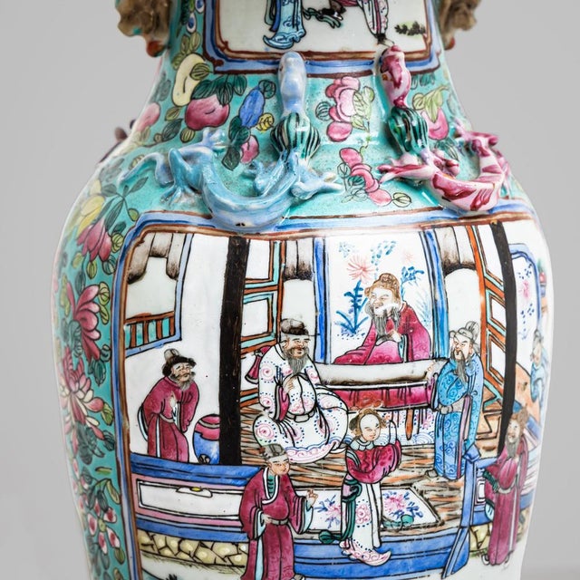 Textile Antique Chinese Table Lamps with Porcelain Base, Set of 2 For Sale - Image 7 of 9