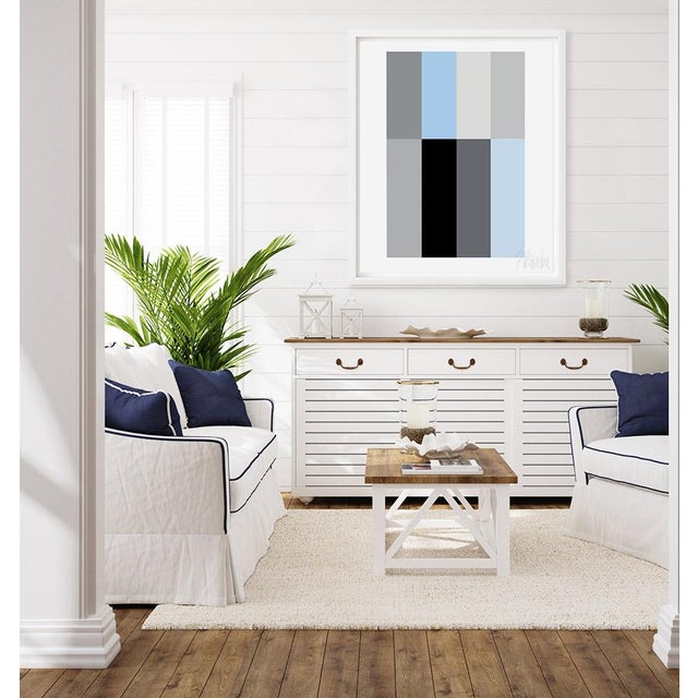 "Blue Composition" by Liz Roache (Blue, Gray, Black) This Modern, Mid Century, Bauhaus Fine Art Print was created by...