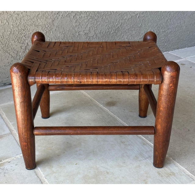 Circa 1930 Cottage-Style Flat Reed Splint Mortise & Tenon Oak Footstool For Sale - Image 13 of 13