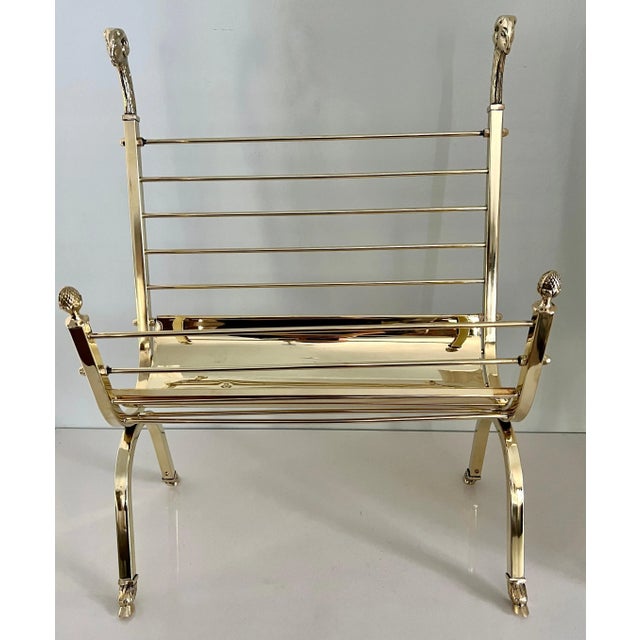 Mid-Century Modern Maison Jansen Style Polished Brass Magazine Rack For Sale - Image 3 of 13