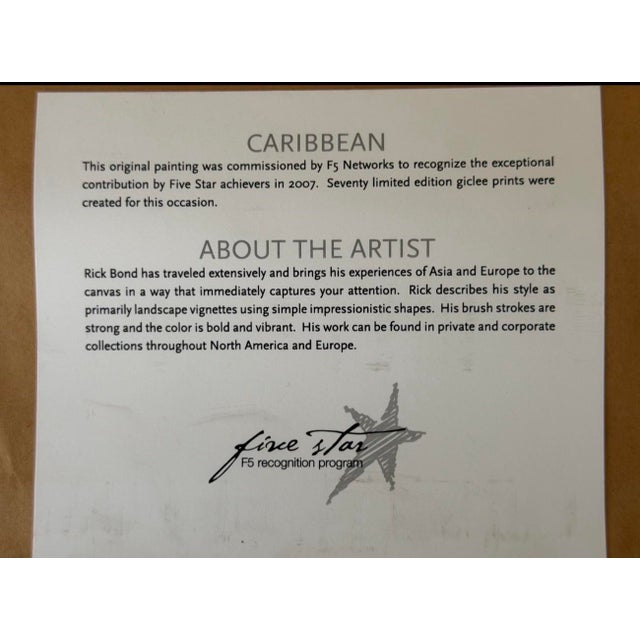 Original Rick Bond “Caribbean” Tropical Coastal Landscape Painting, Framed For Sale - Image 11 of 12