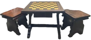 Walnut Chess Table with Hand-Carved Figures, Spain, 1960s, Set of 3
