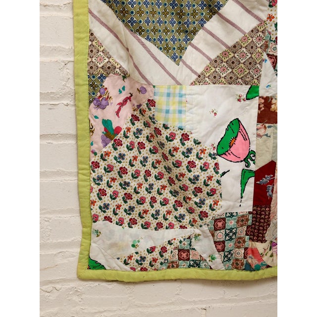 Pastel Patchwork Quilt With Floral, Check, and Geometric Vintage Fabrics For Sale - Image 11 of 12