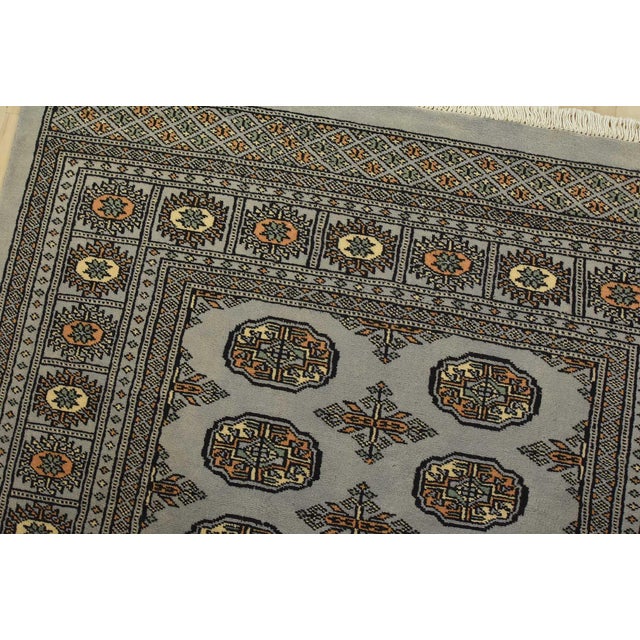 Bokhara Rug 4′ X 6’3” Gray Wool Tribal Hand-Knotted Oriental Carpet For Sale In Philadelphia - Image 6 of 11