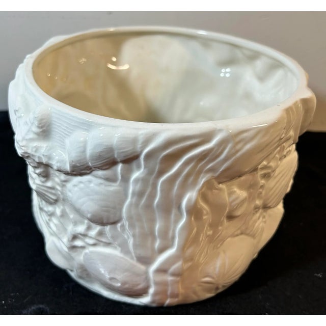 Italian Vintage Italian Grotto Style Shell Form Glazed White Pottery Planter For Sale - Image 3 of 7