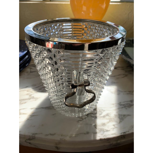 Mid-Century Modern English Mid Century Pressed Glass Ice Bucket Silver Trim For Sale - Image 3 of 10