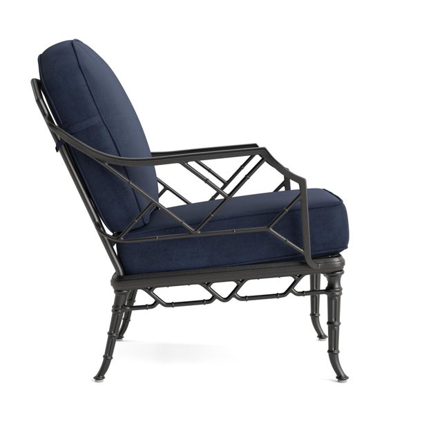 Contemporary Brown Jordan Calcutta Lounge Chair, Textured Pewter frame with Fusion Neptune fabric For Sale - Image 3 of 11