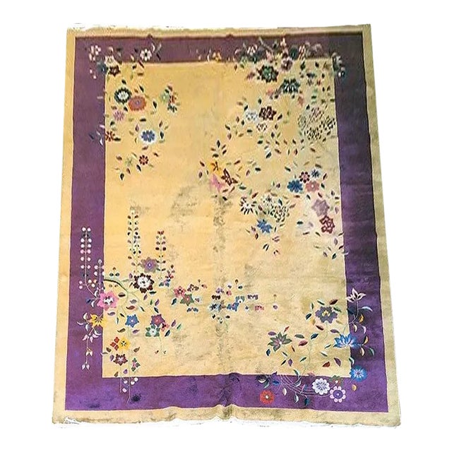 Antique Purple Art Deco Chinese Rug For Sale