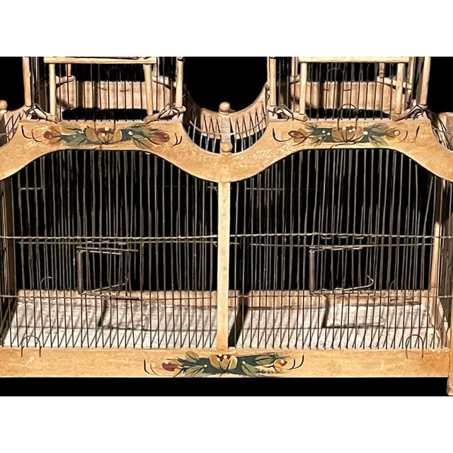 Beige Vintage Victorian Double Spire Bamboo Bird Cage For Sale - Image 8 of 9
