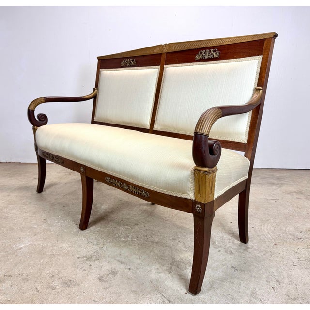 French Antique French Empire Parlor Suite Set Settee & King / Queen Armchairs Restored For Sale - Image 3 of 12