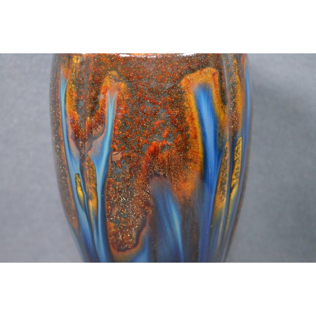 1920s 1920s Belgian Art Deco Thulin Model 1943 Blue Drip Glaze Ceramic Vase For Sale - Image 5 of 11