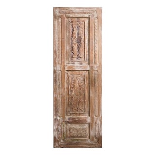 Antique Carved Wood Entry Door, Whitewashed Floral Farmhouse Statement Door 96x31.5 For Sale