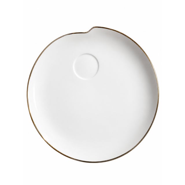Mid-Century Modern Vintage Saks Fifth Avenue Japanese Porcelain Dinnerware Set – White With Gold Trim – 12 Plates & 10 Cups - 22 Pieces For Sale - Image 3 of 8