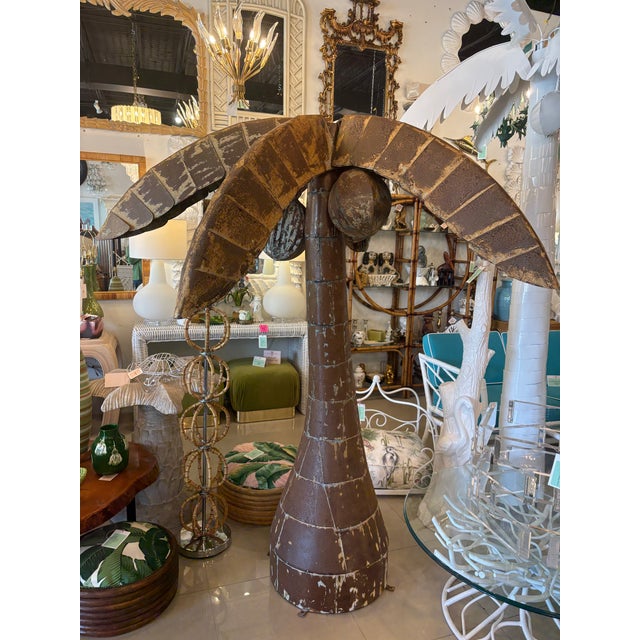 Vintage Palm Beach Palm Tree Coconuts Outdoor Patio Indoor Metal Tropical Statue For Sale - Image 9 of 12