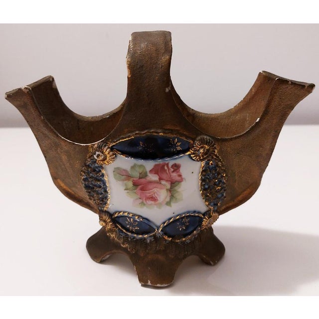 Vintage antique napkin holder or vase from the 19th century, circa 1830. Beautiful little basket in Art Nouveau bisque...