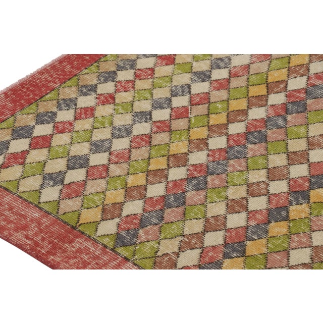 Traditional Vintage Turkish Rug in Beige-Brown With Colorful Diamond Patterns - Rug & Kilim For Sale - Image 3 of 8