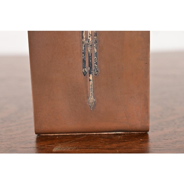 Silver Crest Arts & Crafts Sterling Silver on Bronze Bookends, Pair For Sale In South Bend - Image 6 of 14