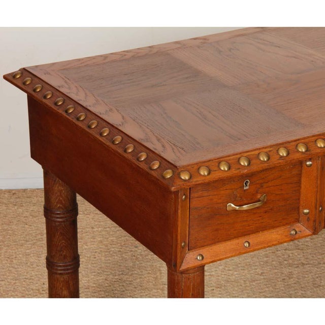 Brown Oak and Brass Desk in the style of Charles Dudouyt, 1940 For Sale - Image 8 of 9