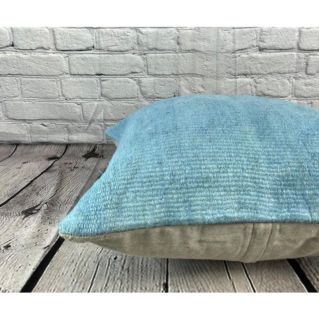 20 x 20 Hemp Pillow Turkish Cushion Natural Sky Blue Pillow Cushion Cover For Sale - Image 4 of 4