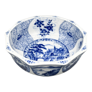Large Vintage Blue & White Japanese Porcelain Geometric Bowl - Chinoiserie, Traditional, Asian, Grandmillennial