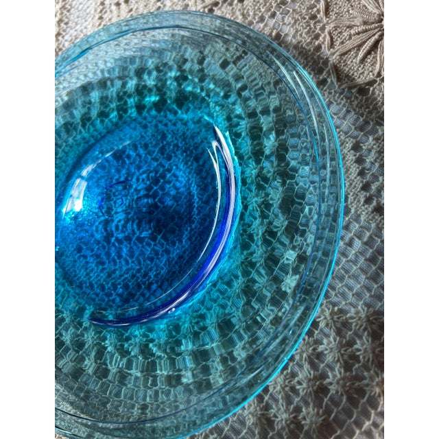Modern Set of 4 Hand Blown Aquamarine Salad or Dessert Plates French Glass Blower Made For Sale - Image 3 of 10