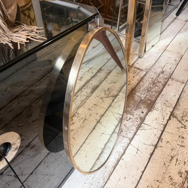 Mid-Century Modern 1950s Gio Ponti Style Mid-Century Modern Solid Brass Egg Shaped Wall Mirror For Sale - Image 3 of 13