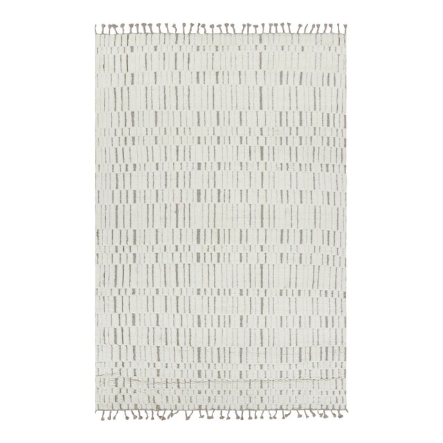 Rug & Kilim’s Contemporary Rug in White with High-Low Geometric Patterns - 6x8 For Sale