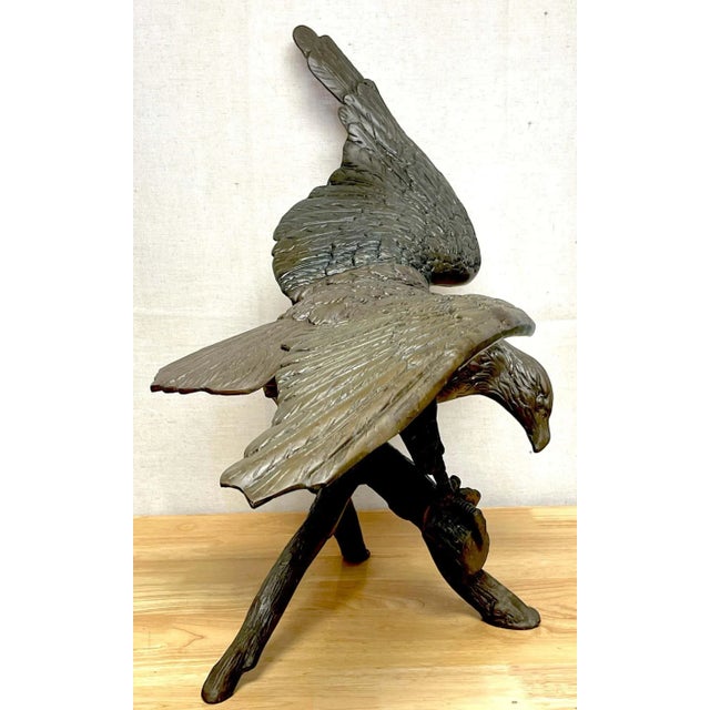 1960s Vintage Patinated Bronze Sculpture 'American Bald Eagle Upon Landing' For Sale - Image 9 of 13