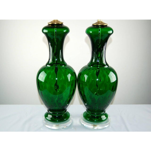 Murano Vintage 1960s Murano Glass Table Lamps in Emerald Green - a Pair For Sale - Image 4 of 11