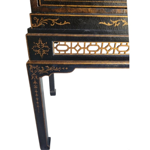 Grosfeld House Vintage Chinoiserie Massive Black Bronze Hand Painted Garden Pagoda Scene Fretwork Storage/Tv Cabinet For Sale - Image 4 of 15