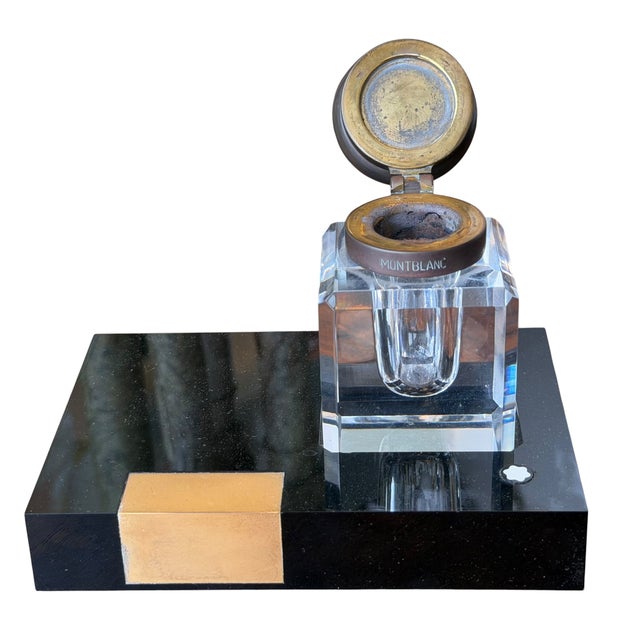 Art Deco Vintage Mont Blanc Black Crystal Inkwell For Sale - Image 3 of 4