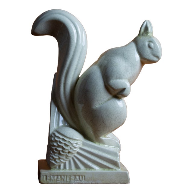 Art Deco Squirrel in Crackled Glazed Earthenware by Charles Lemanceau for Saint-Clément, France, 1920s For Sale