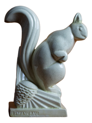 Art Deco Squirrel in Crackled Glazed Earthenware by Charles Lemanceau for Saint-Clément, France, 1920s