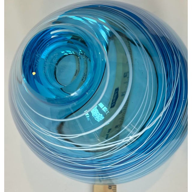 Art Glass Vase Blue With White Swirls For Sale - Image 12 of 13