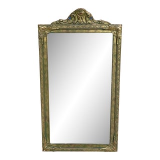 Antique Art Deco Divided Beveled Mirror With Barbola Flowers For Sale