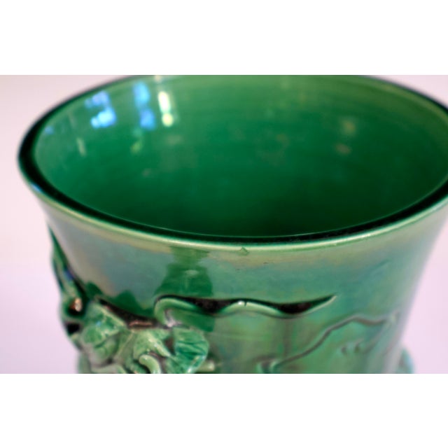 Antique Awaji Pottery Dragon Vase Brush Pot Green Japanese For Sale In New York - Image 6 of 7
