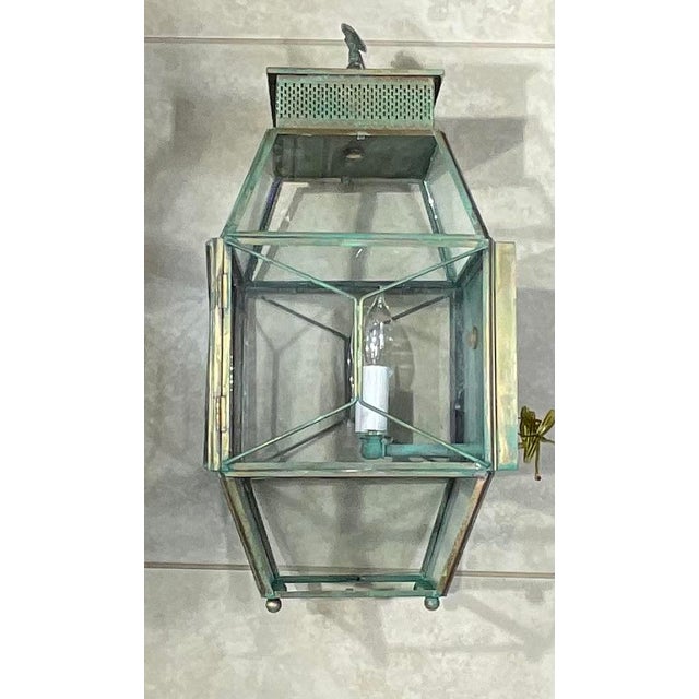 Vintage Solid Brass Outdoor Wall Lantern / Wall Sconce 9”w X 9”.5 D X 19”.5 H For Sale In Miami - Image 6 of 13