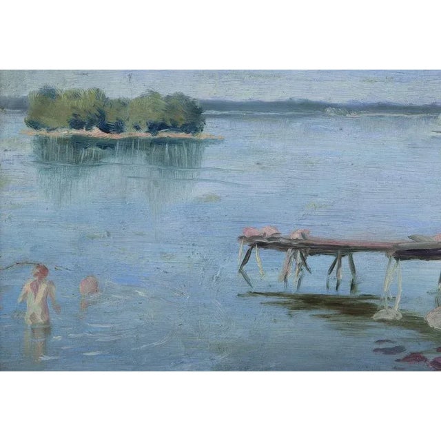 Garibaldi Lindberg, Lakeside Scene, Oil on Canvas For Sale - Image 4 of 10