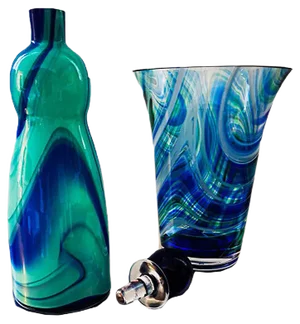Blown Murano Glass Vase & Bottle by Carlo Moretti, 1980s, Set of 2
