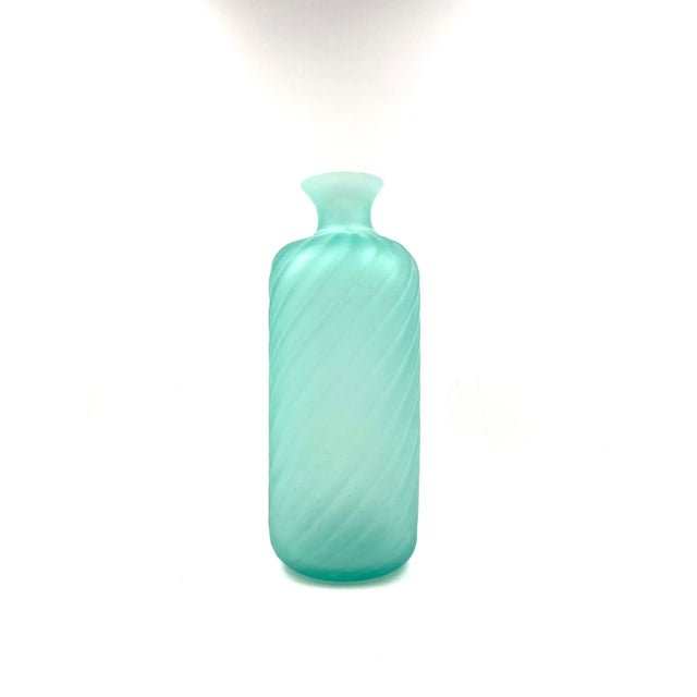 Hollywood Regency 1970s Gino Cenedese Aqua Green Murano Frosted Glass Vase For Sale - Image 3 of 9