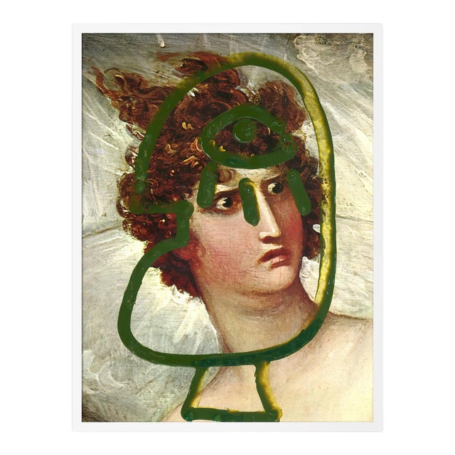 Green Face 1 Print by Virginia Chamlee in White Frame, XS For Sale
