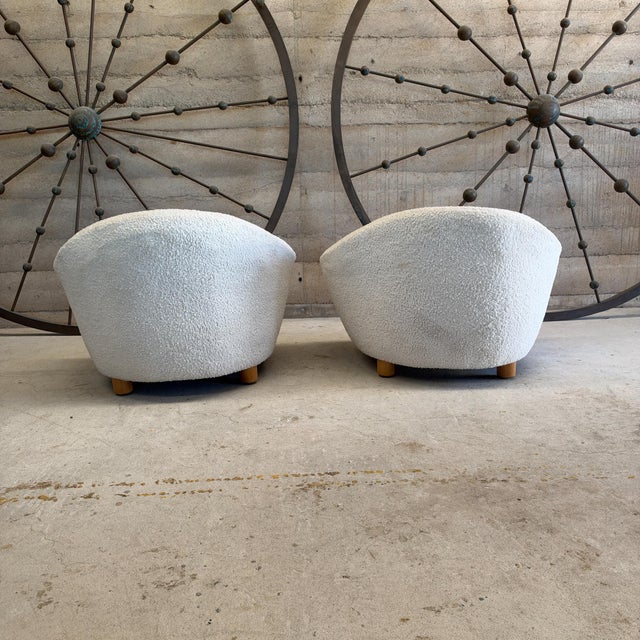 Pair of Vintage 1950s French-Style Plush Ivory Lounge Chairs After Royere For Sale - Image 12 of 13