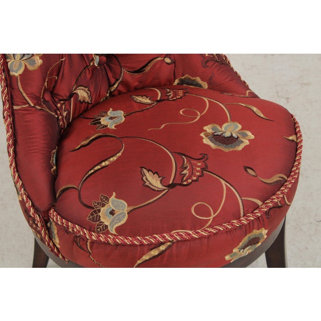 Brown Silk Crewel Work Tufted Back Swivel Chair For Sale - Image 8 of 15