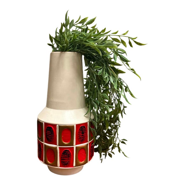 Vintage West German Fat Lava Style Geometric Ceramic Vase For Sale