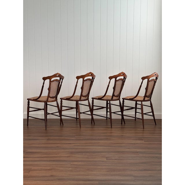Victorian Era Antique Cane & Wood Dining Chairs, Set of 4 For Sale - Image 13 of 18