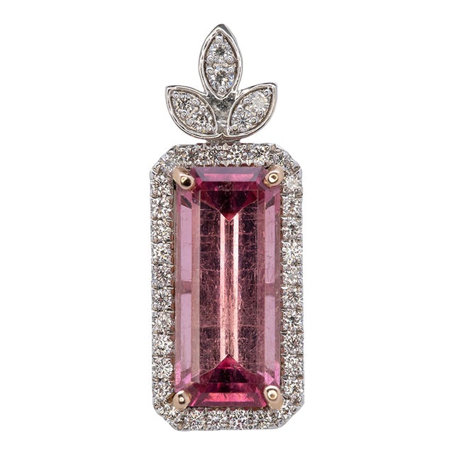 4.4Ct Pink Tourmaline Pendant With Earth Mined Diamonds Accents: Solid 14k Gold For Sale
