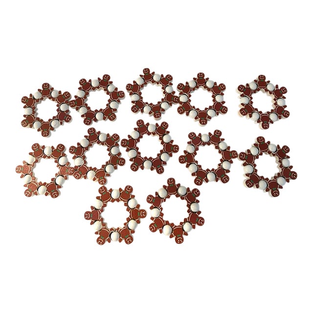 Wood Gingerbread Men Holiday Napkin Rings, Set of 12 For Sale